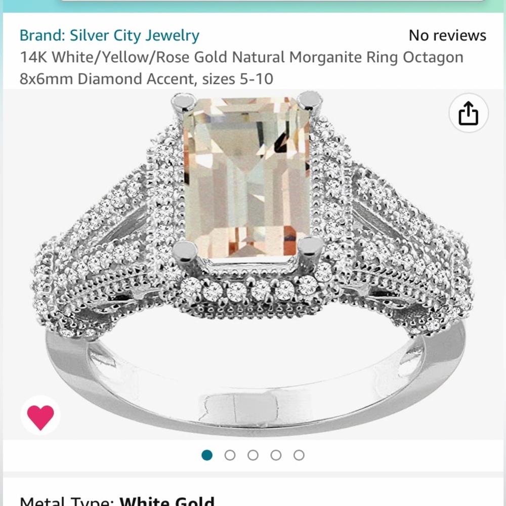 Morganite Ring. 14K White Gold, size 9 1/2
